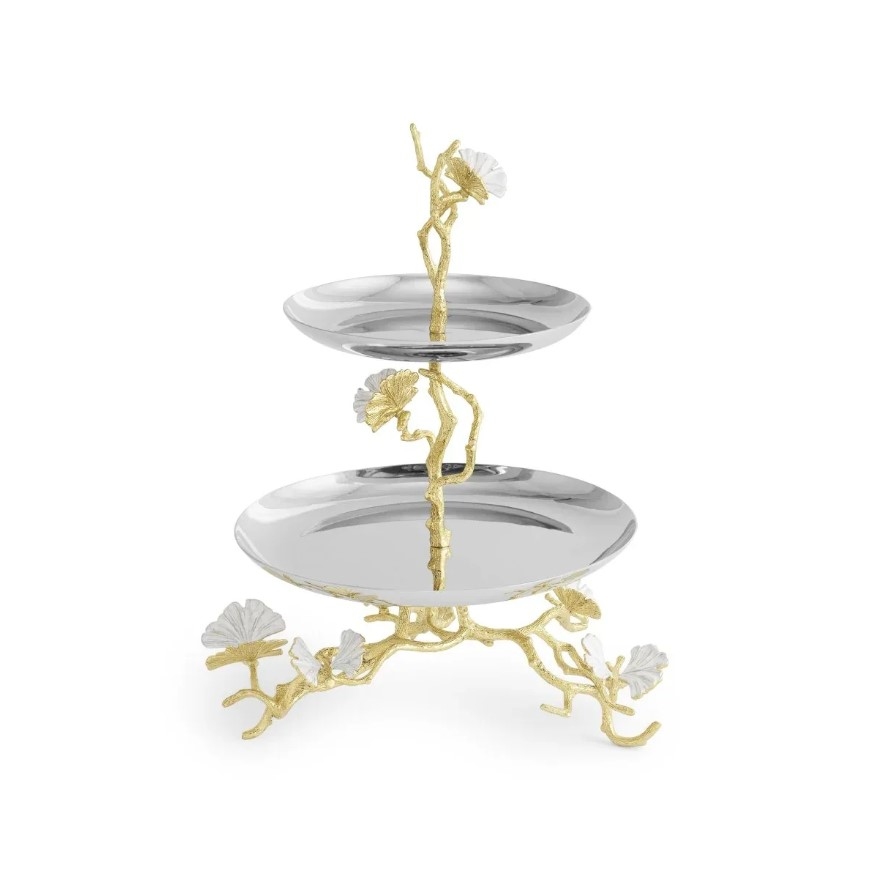 Butterfly Ginkgo Gold Two Tier Etagere