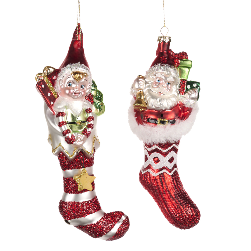 Jucărie brad Glass Santa/Elf in Stocking