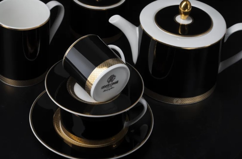 Python Black Set de 2 cești de cafea si farfurii