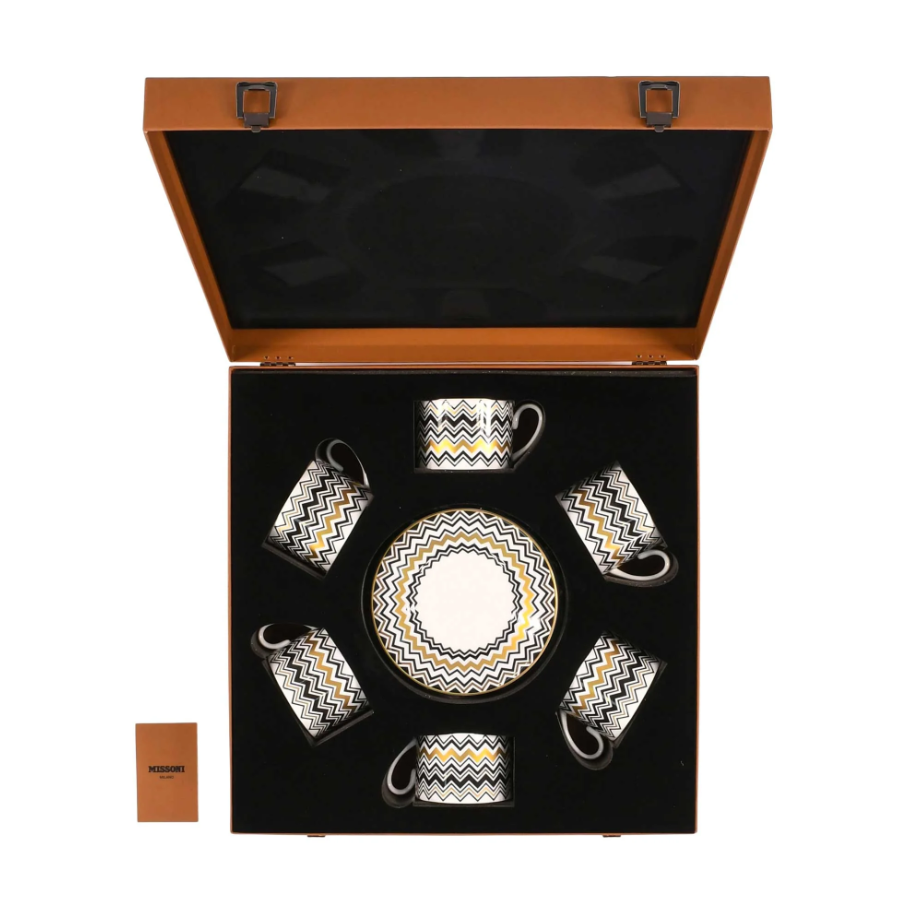 Zig Zag Gold Set de 6 cești de ceai si farfurii