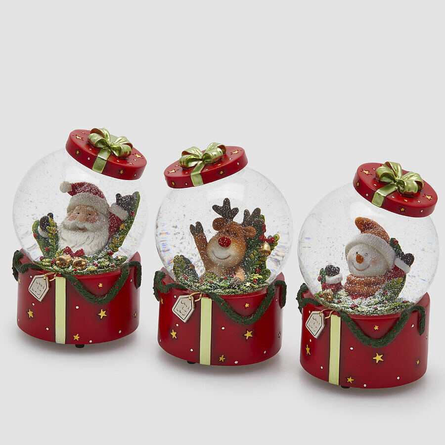 Musical snow globe Babbo, Renna, Uomoneve Gift H15,5