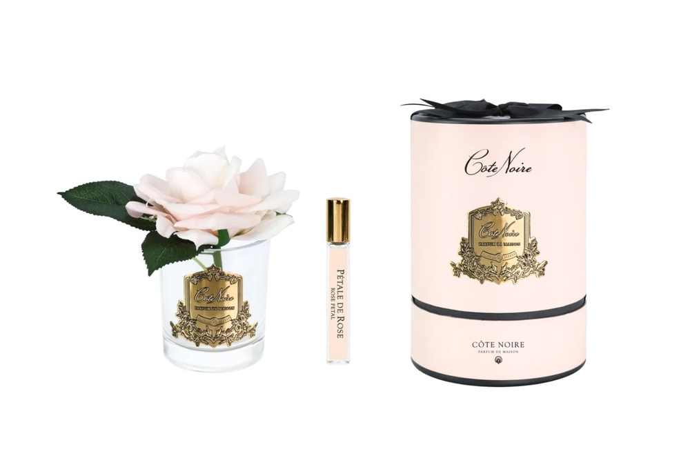 Парфюмированная Французкая роза в прозрачной вазе Champagne Pink