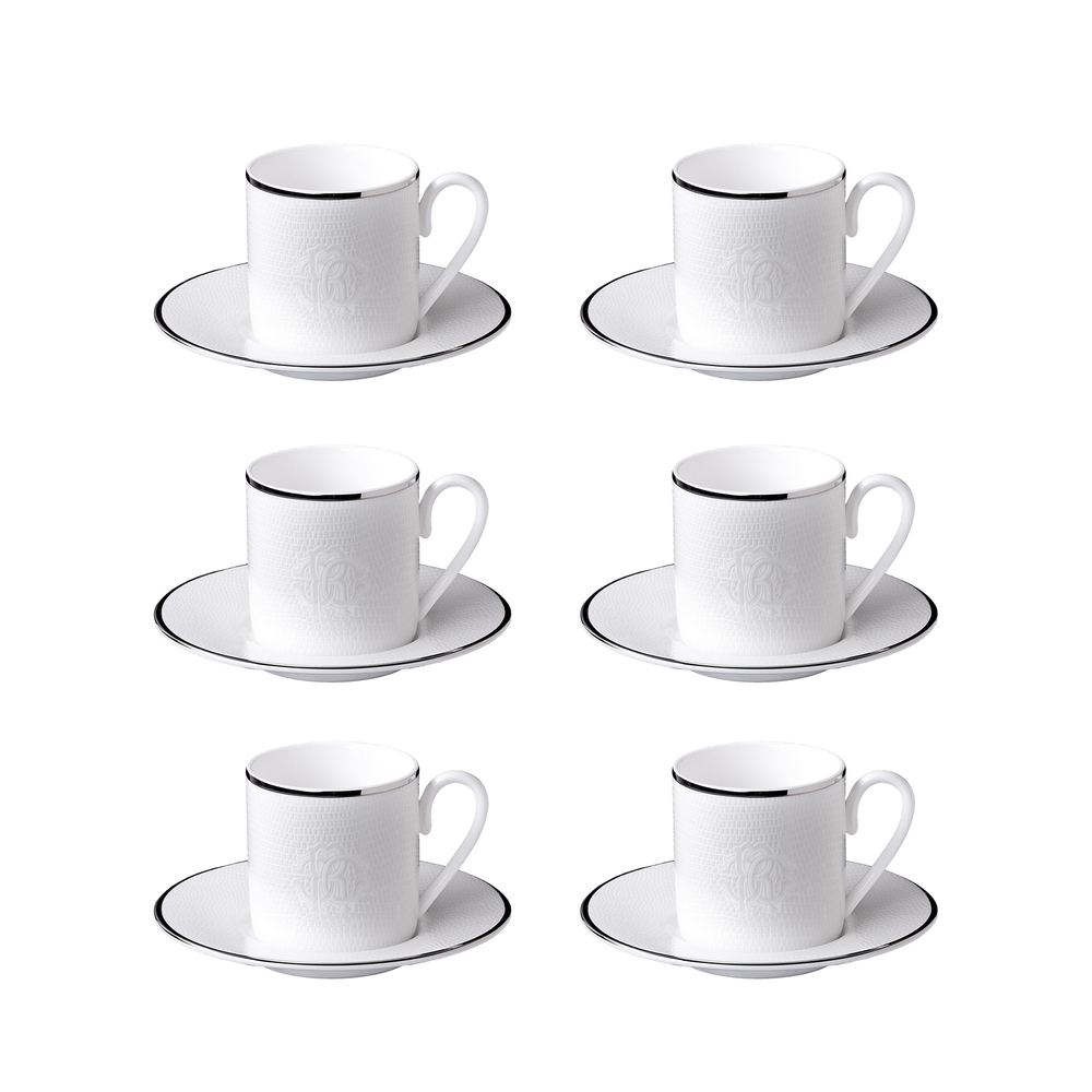 Lizzard Platinum Set de 6 cești pentru cafea cu farfurii 