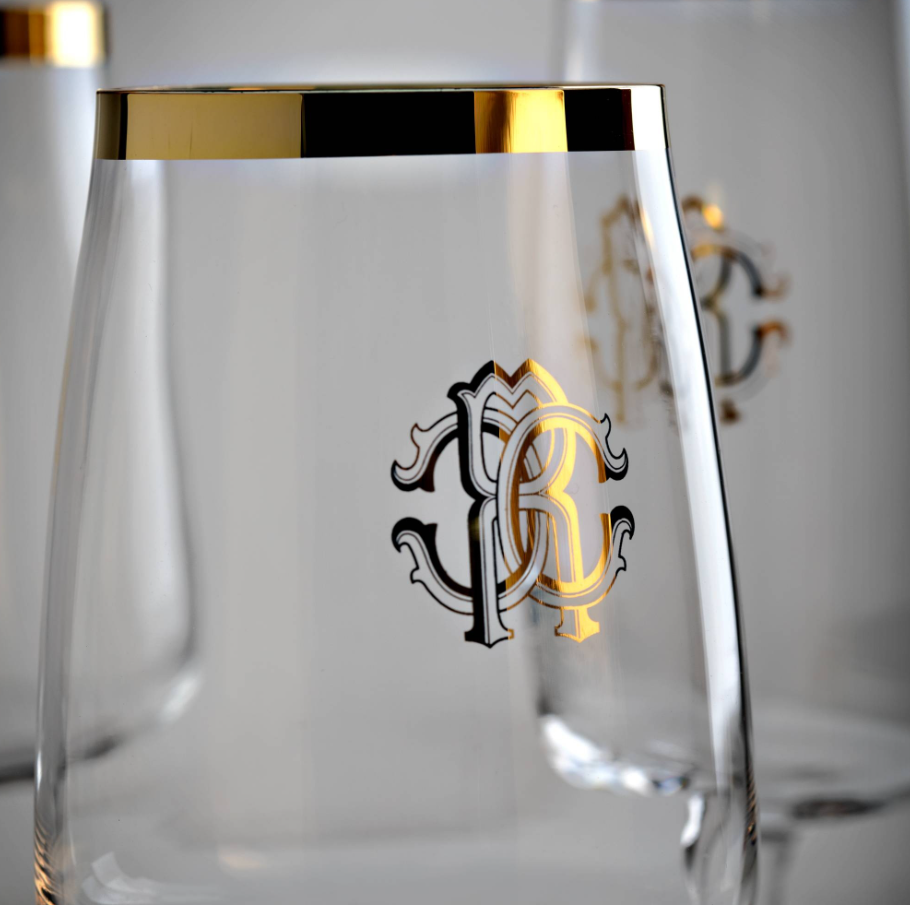 New Monograma Gold Set of 2 Water Goblets