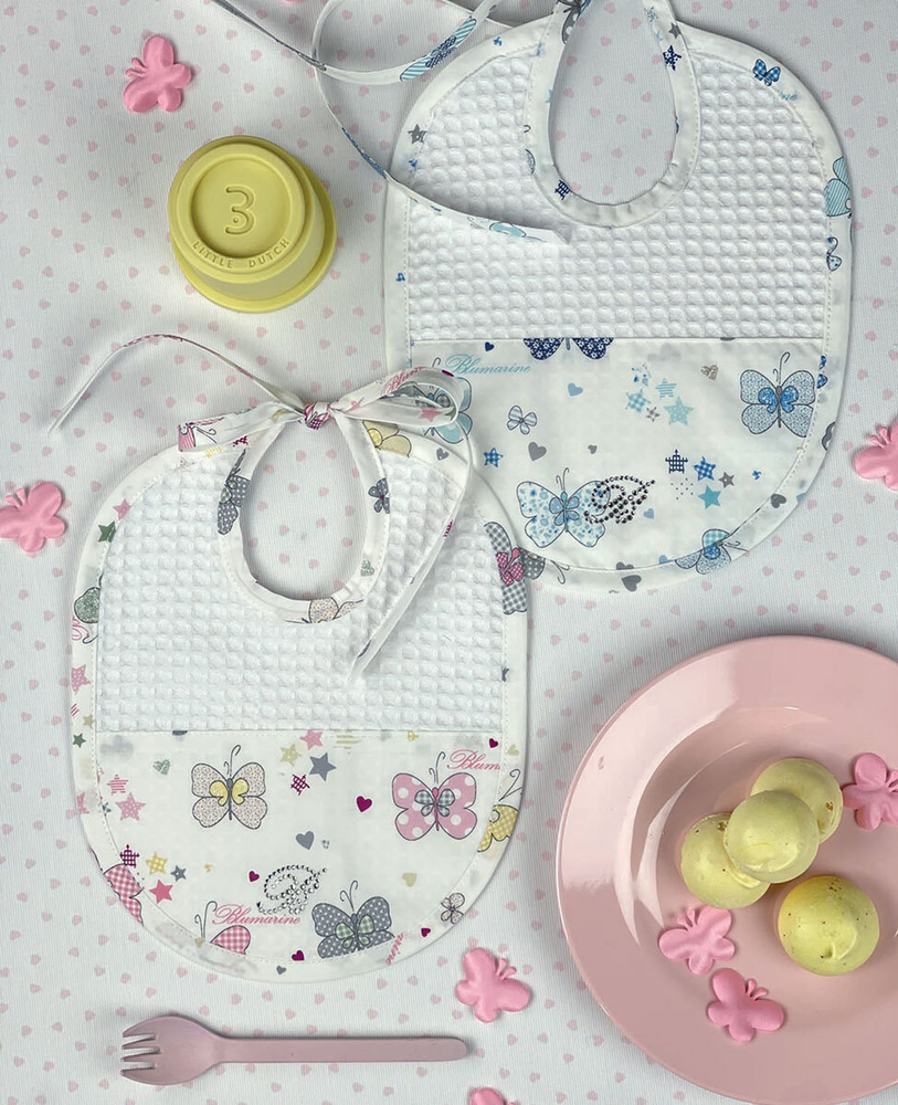 Set of 3 towel bib Farfalle Blu