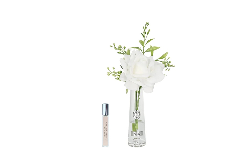 Trandafir parfumat în vază transparenă Summer Rose White