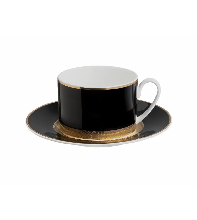 Python Black Set de 2 cesti de ceai și farfurii 