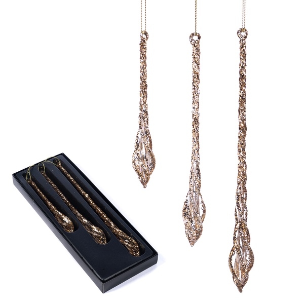 Set 3 Jucării brad Glass Glitter Icicle Drop