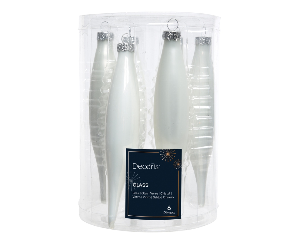 Set jucării brad Icicle Enamel-Matt Mix H15 Winter White