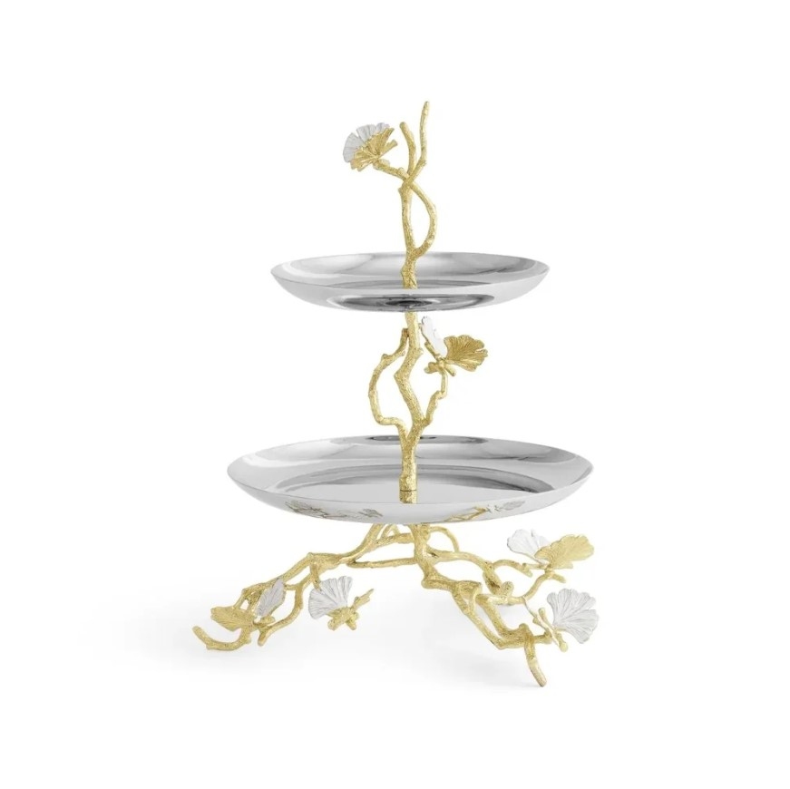 Butterfly Ginkgo Gold Two Tier Etagere