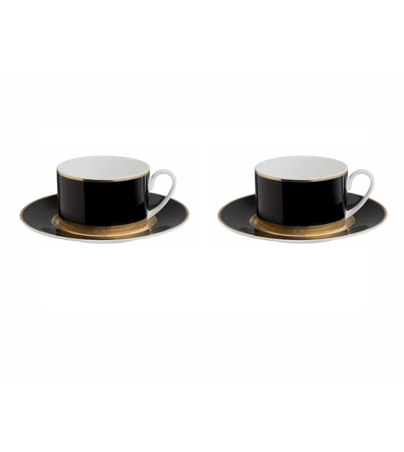 Python Black Set de 2 cesti de ceai și farfurii 