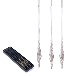 Set 3 Jucării brad Glass Glitter Twist Drop/Icicle Champagne/Clear