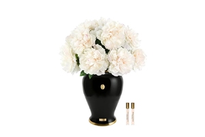 Buchet parfumat de bujori în vază neagră Imperial
