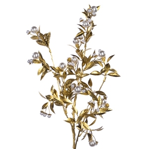 Ramură decorativă Metallic Leaf & Pearl stem