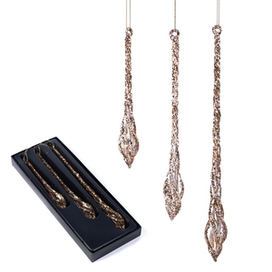 Set of 3 Christmas tree decoration Glass Glitter Icicle Drop