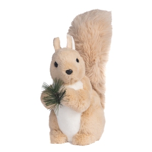 Decoration Furry Squirrel with Pine/Pinecone H30